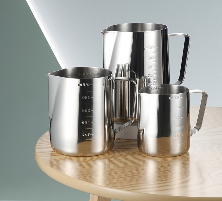Various Sizes Stainless Steel Measuring Cup Milk Frothing Pitcher Coffee Milk Pitcher Jug for Coffee Bar