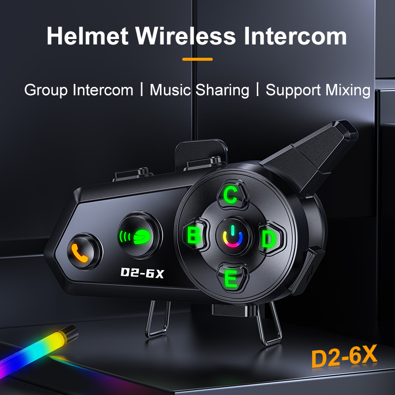 Motorcycle Intercom Helmet Wireless Headset Headphone 6 Riders 1000m Communicator Waterproof Music Share Interphone