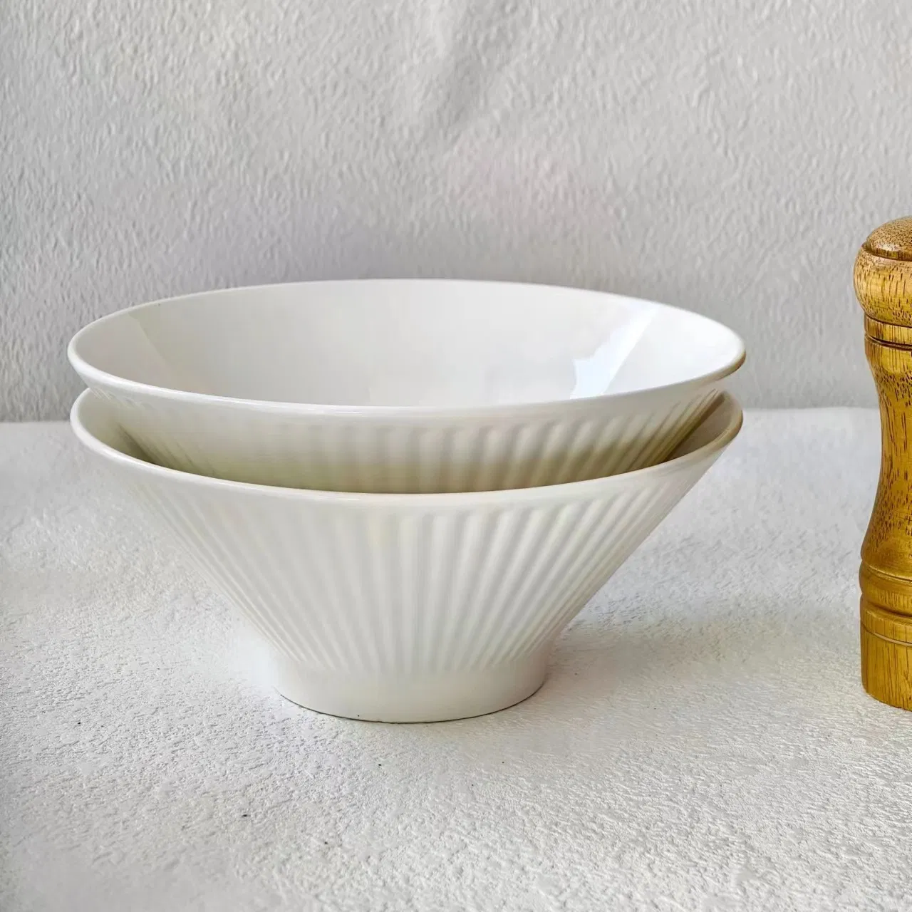 8"Salad Food Soup Bowl White Body with Emboss Ceramic Porcelain Tableware