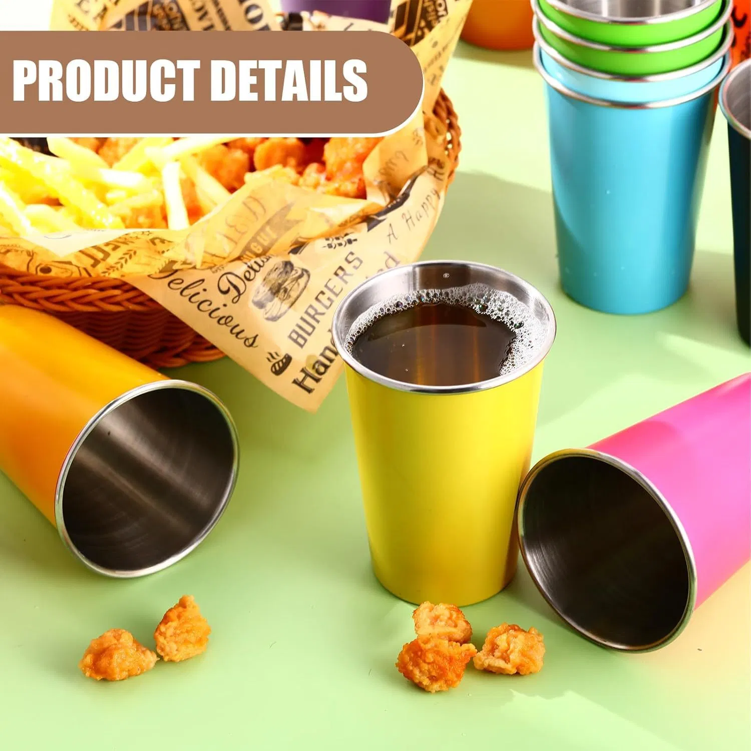 Single Wall 16oz Stainless Steel Water Tumbler Pint Cup with Straw