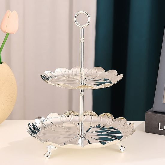 Double-Layer Gold Cake Stand Display Fruit Plate Afternoon Tea Dim Sum Party Tray