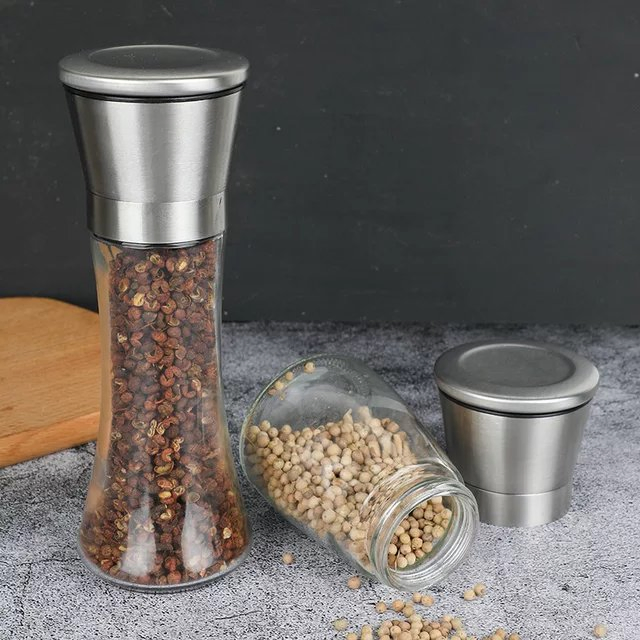 Wholesale Hot Sell Adjustable Manual Pepper Mill Glass Bottle Ceramic Core Stainless Steel Chili Salt and Pepper Grinder