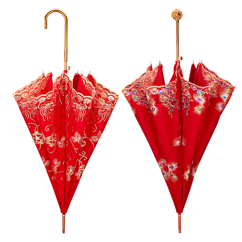 Свадебный зонт красный кружевной для церемоний