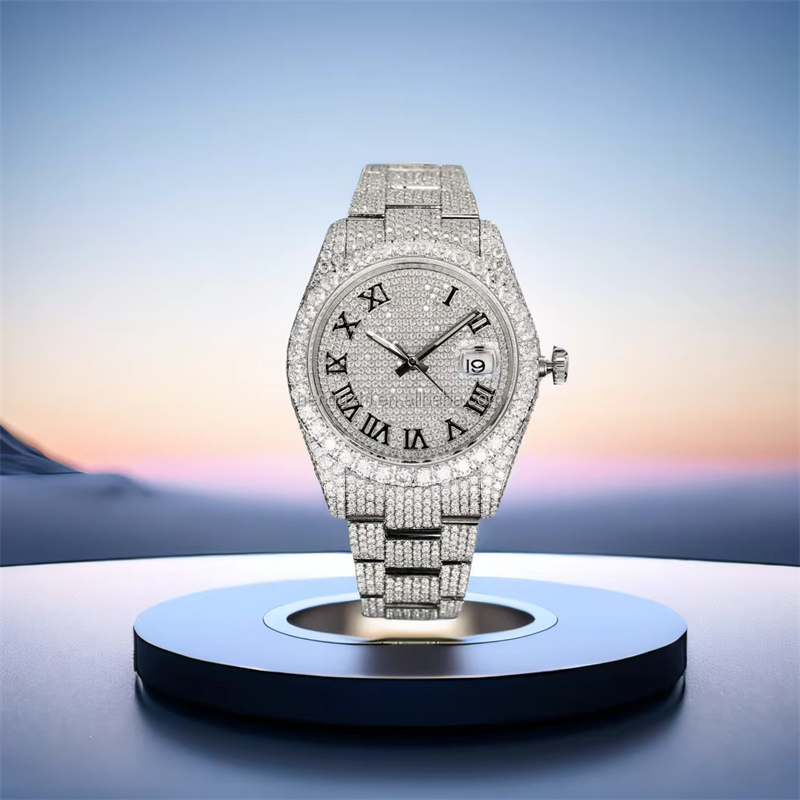 Luxurious Moissanite Diamonds Fully Iced out Chronograph Hip Hop Watch for Men Featuring with Stainless Steel and Vvs Clarity