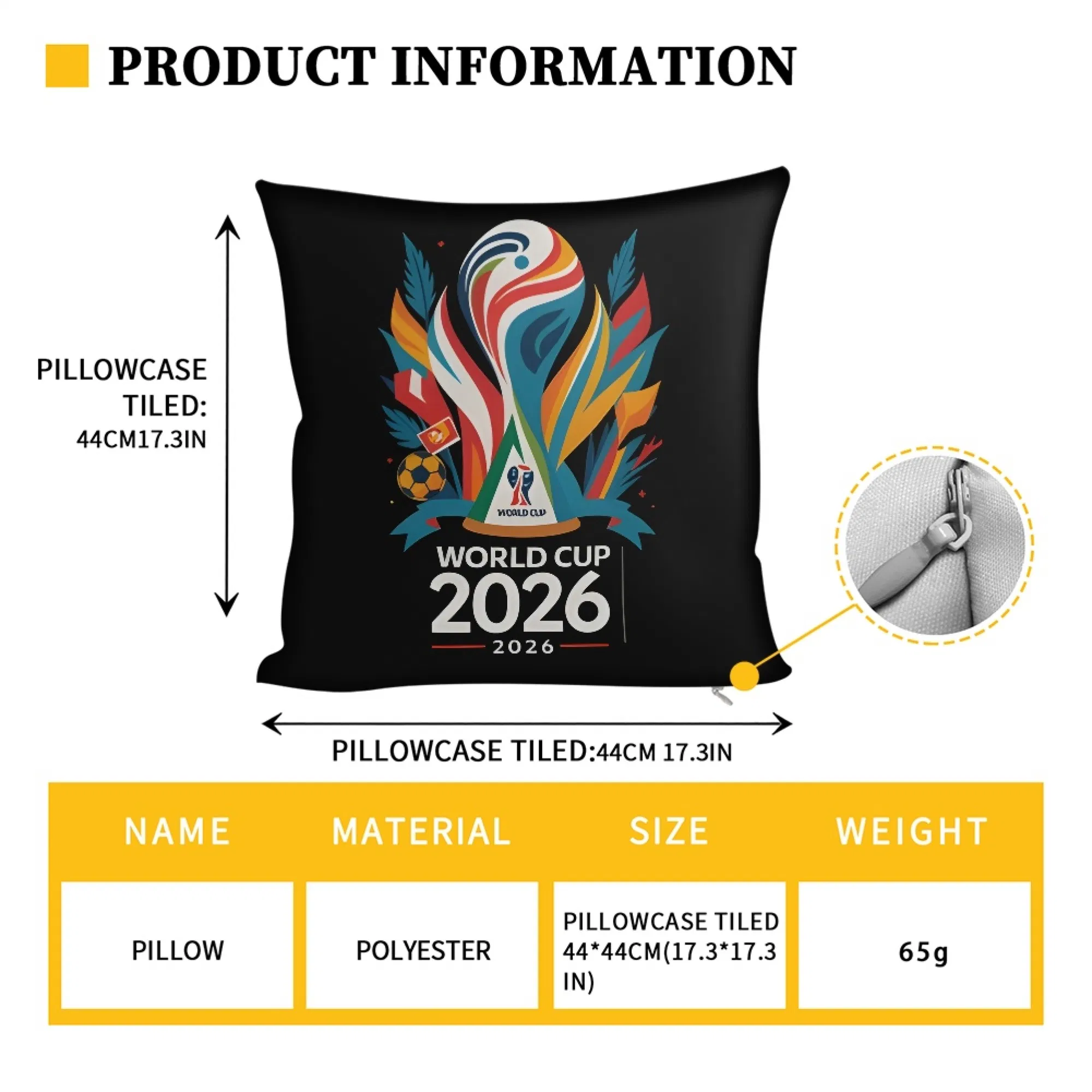 Football Match Commemorative Cushion 2026 World and Cup Colorful Print Throw Pillow