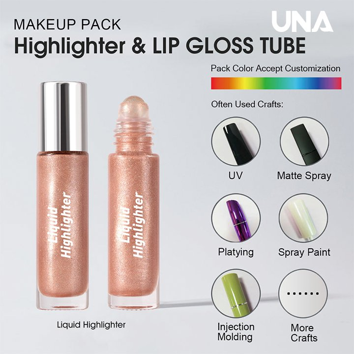 Non Sticky Silky Smooth Satin Highlighter with Roller Head Multichrome Vegan Glitter Liquid Highlighter Private Label