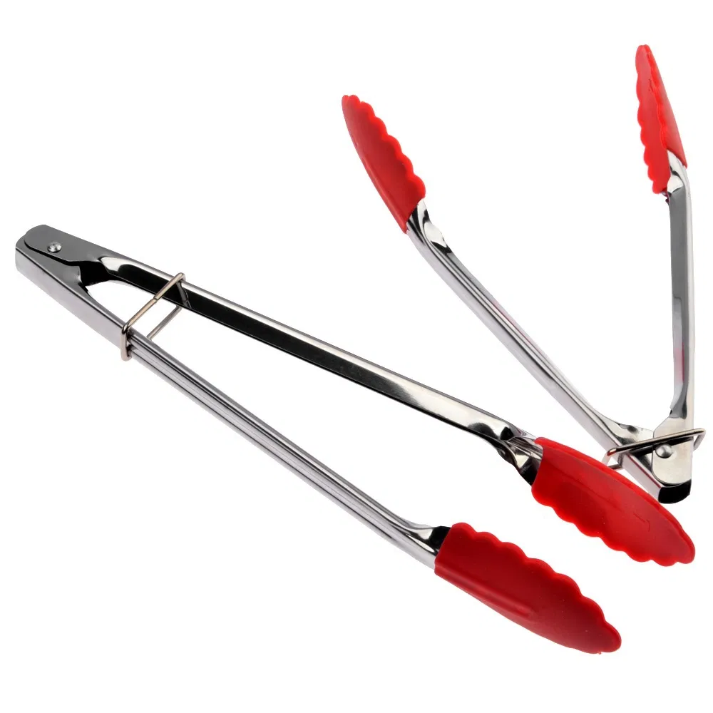 Premium Stainless Steel Silicone Tongs for BBQ and Salad Serving