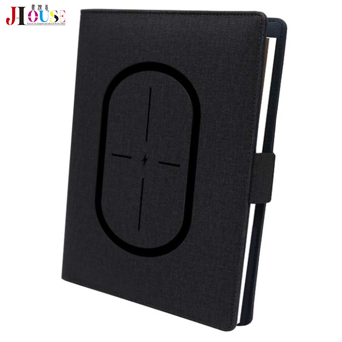 Custom Fabric Cloth Charging Notebook with Wireless Charger and Power Bank