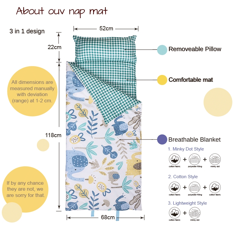 Toddler Nap Mat with Pillow and Blanket for Daycare
