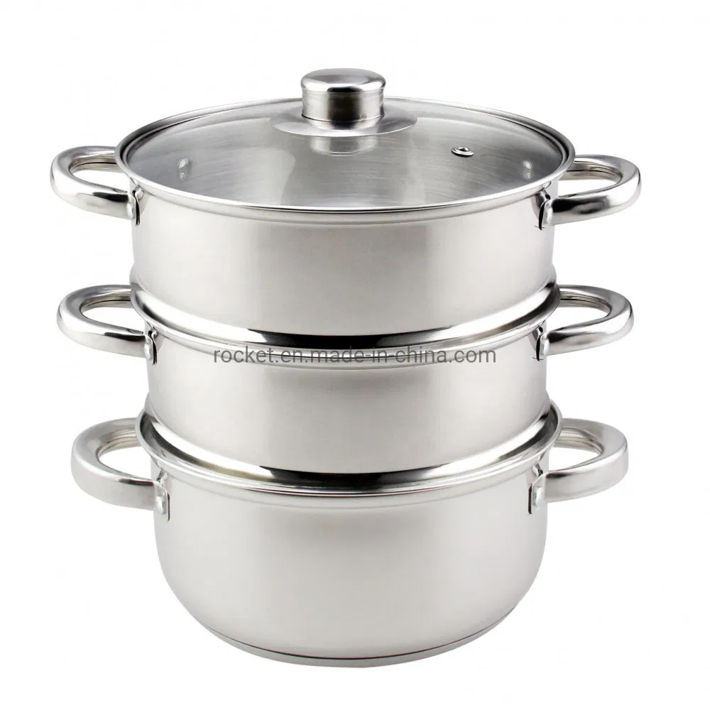 Большая пароварка из нержавеющей стали, 3 уровня