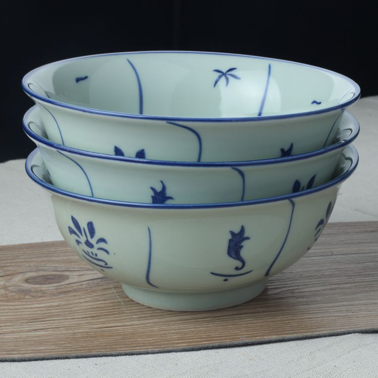 Baofeng Ceramic Noodle Bowls, Sunflower-Shaped Bowls, Kexian Bowls, Restaurant and Hotel Rimmed Congee and Soup Bowls, Household Tableware for Eating
