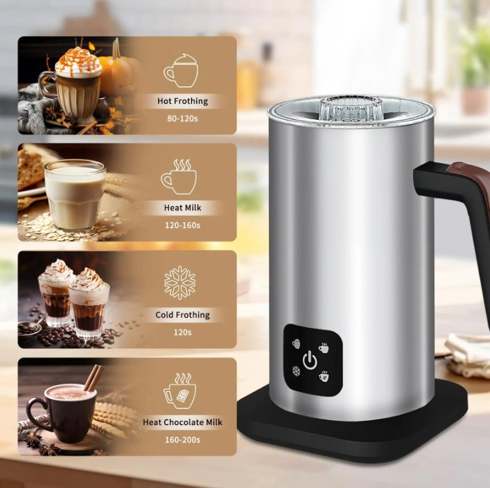 Electric Stainless Steel Milk Frother 4 in 1 Milk Frothing Pitcher Froth Heater Hot Milk Foaming Maker