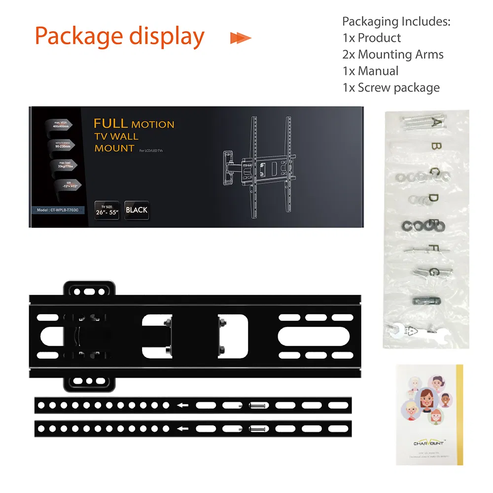 Кронштейн для ТВ Full Motion с наклоном, Vesa 400x400 мм