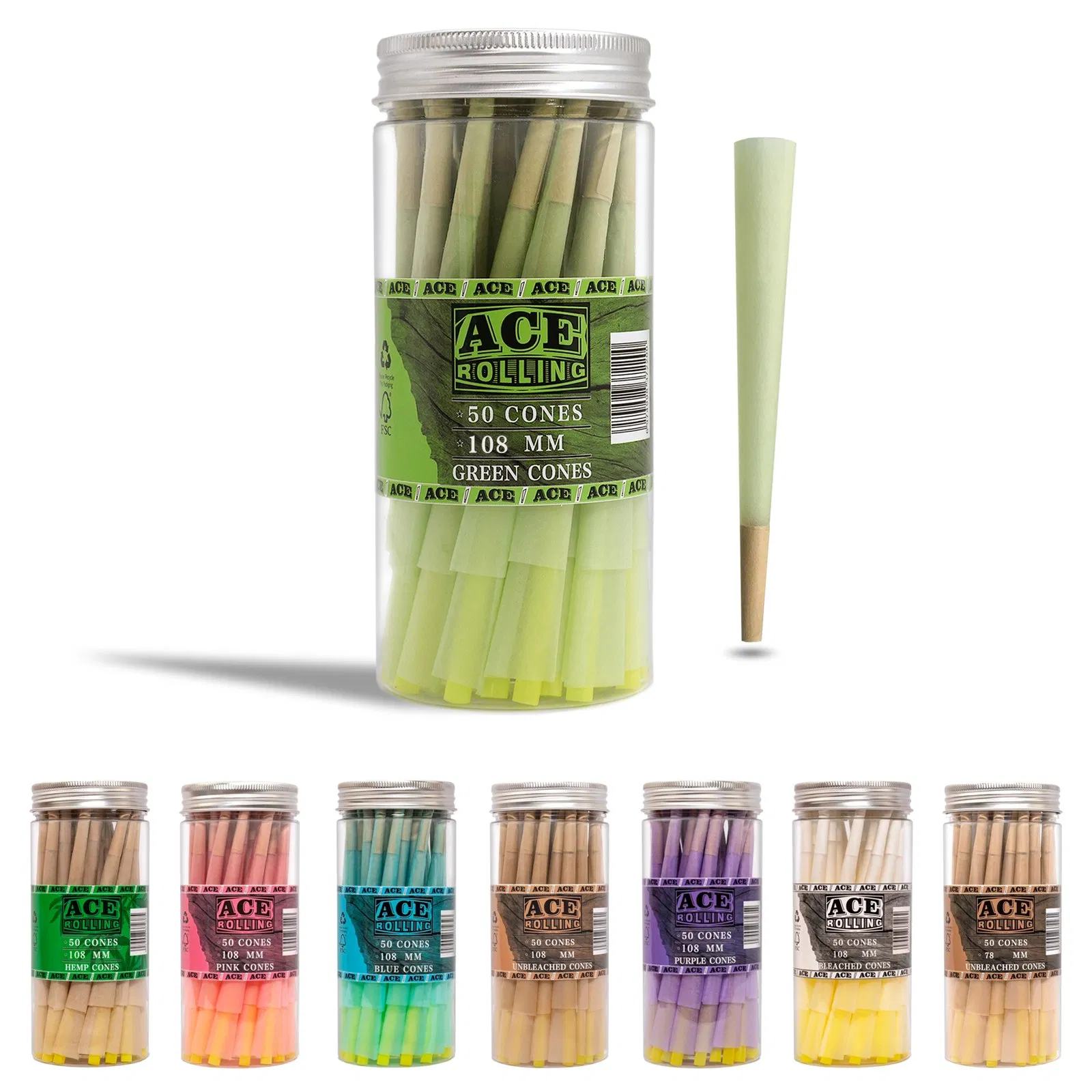 Green Kingsize Pre Rolled Cones 100 Pack Colors Slow Burning Rolling Paper