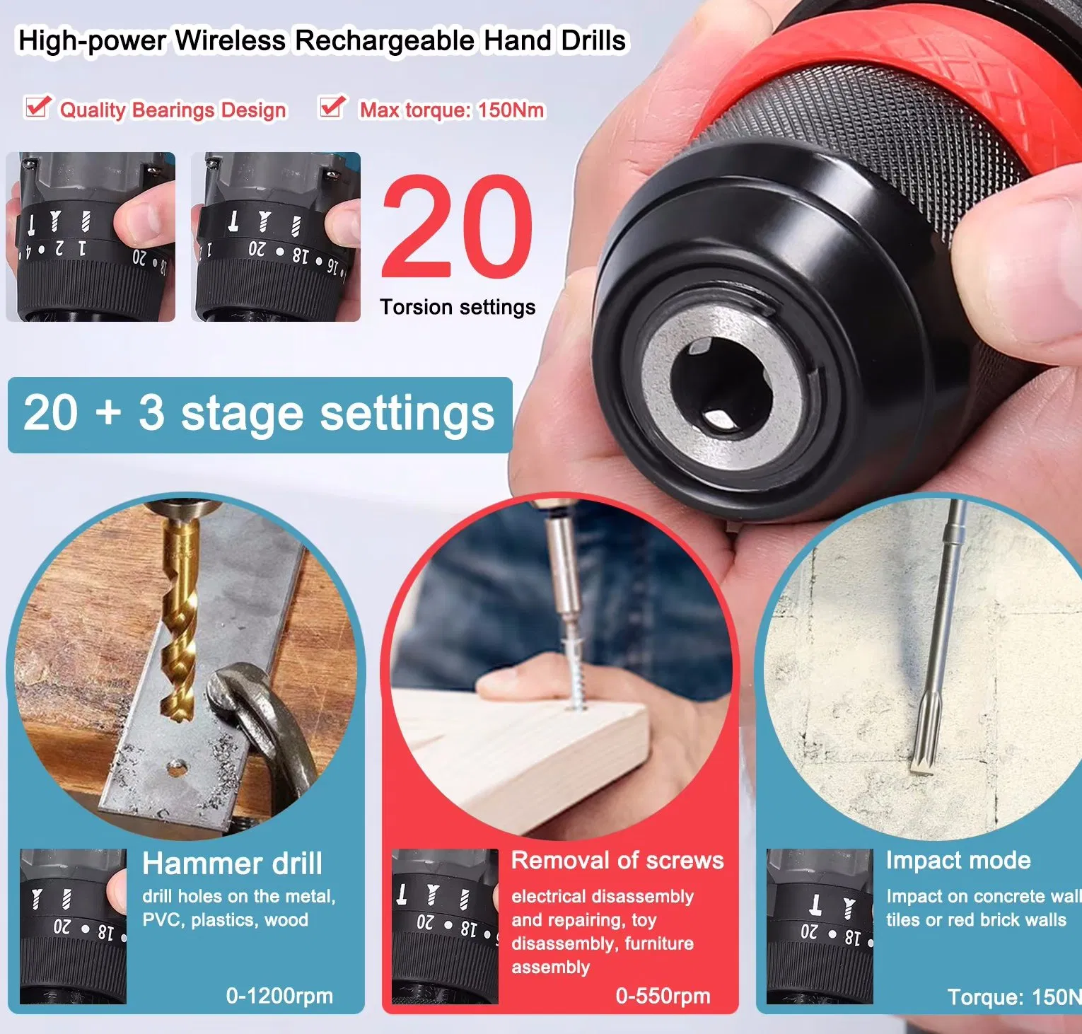 Аккумуляторная дрель TOOLSMFG 13мм, беспроводная