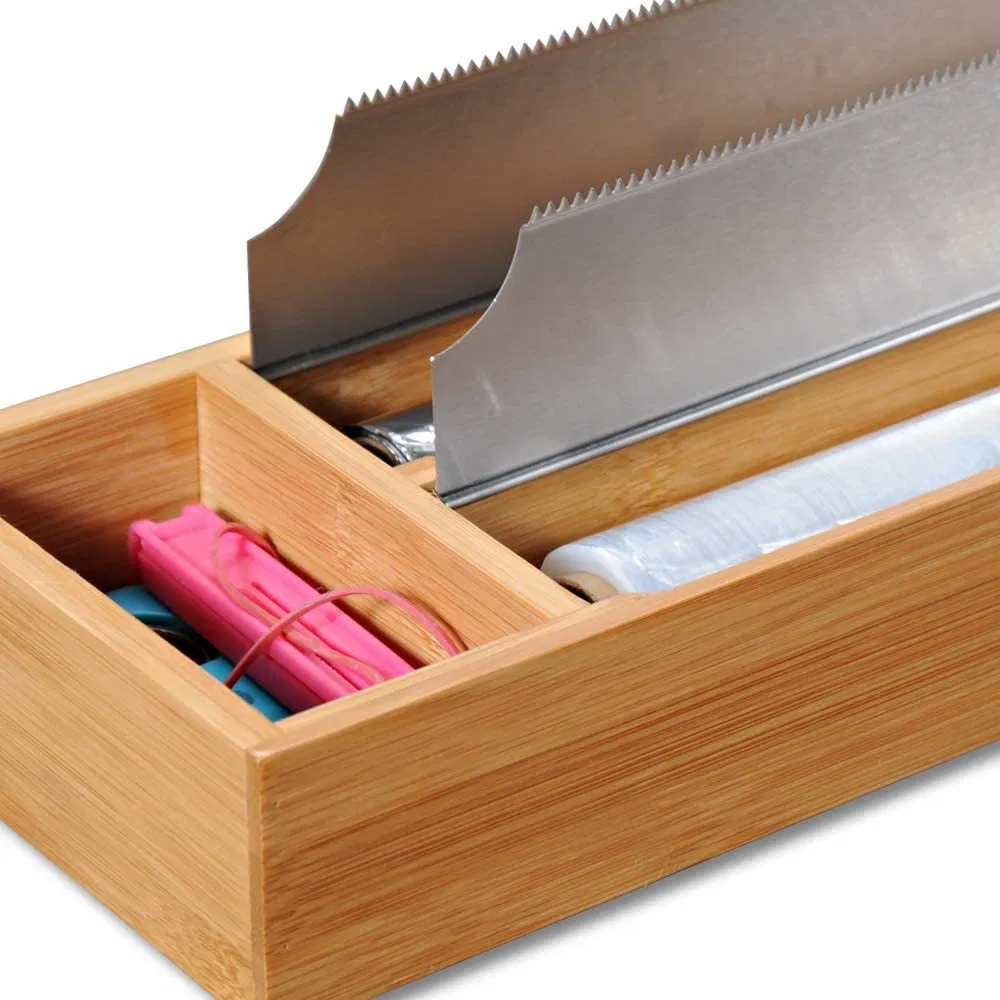 Bamboo Wood Foil Dispenser Organizer Tray for The Drawer