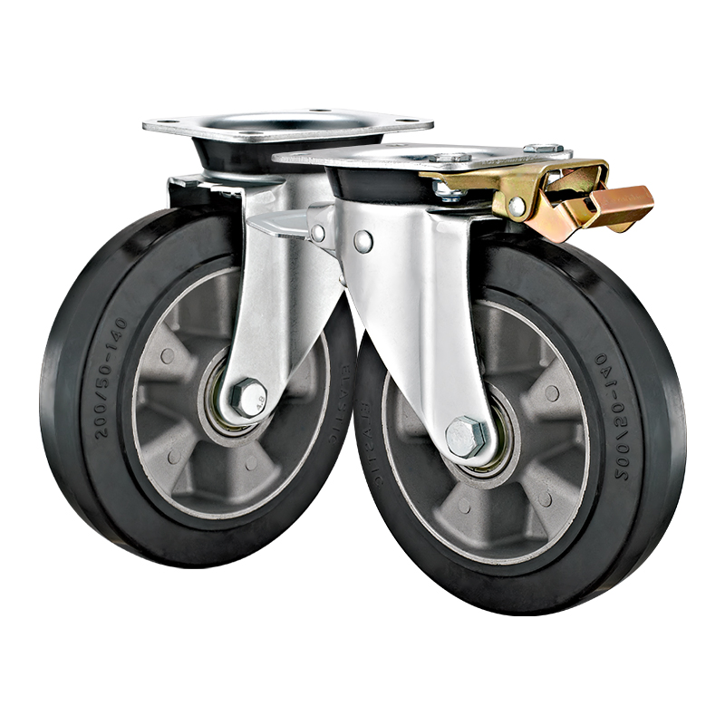 6"8"Garbage Bin Wheels with Directional Lock Heavy Duty Industrial Aluminum Core Rubber Trash Bin Caster Wheels