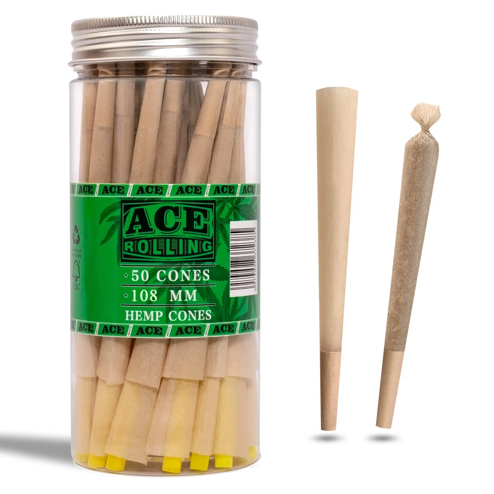 FDA/CE Certified 78-108mm Hemp Cigarette Rolling Paper Cone 50/100/200PCS/Jar Smoking Cones