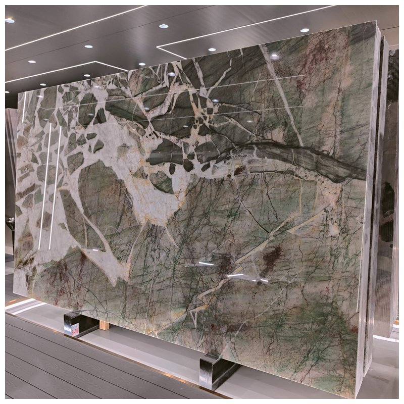 Brazilian Green Natura Quartzite Slabs for Backlit Wall and Countertops