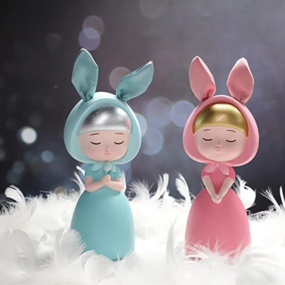 Nordic Rabbit Girl Statue Cute Desktop Ornaments Home Office Garden Decoration Wyz21893