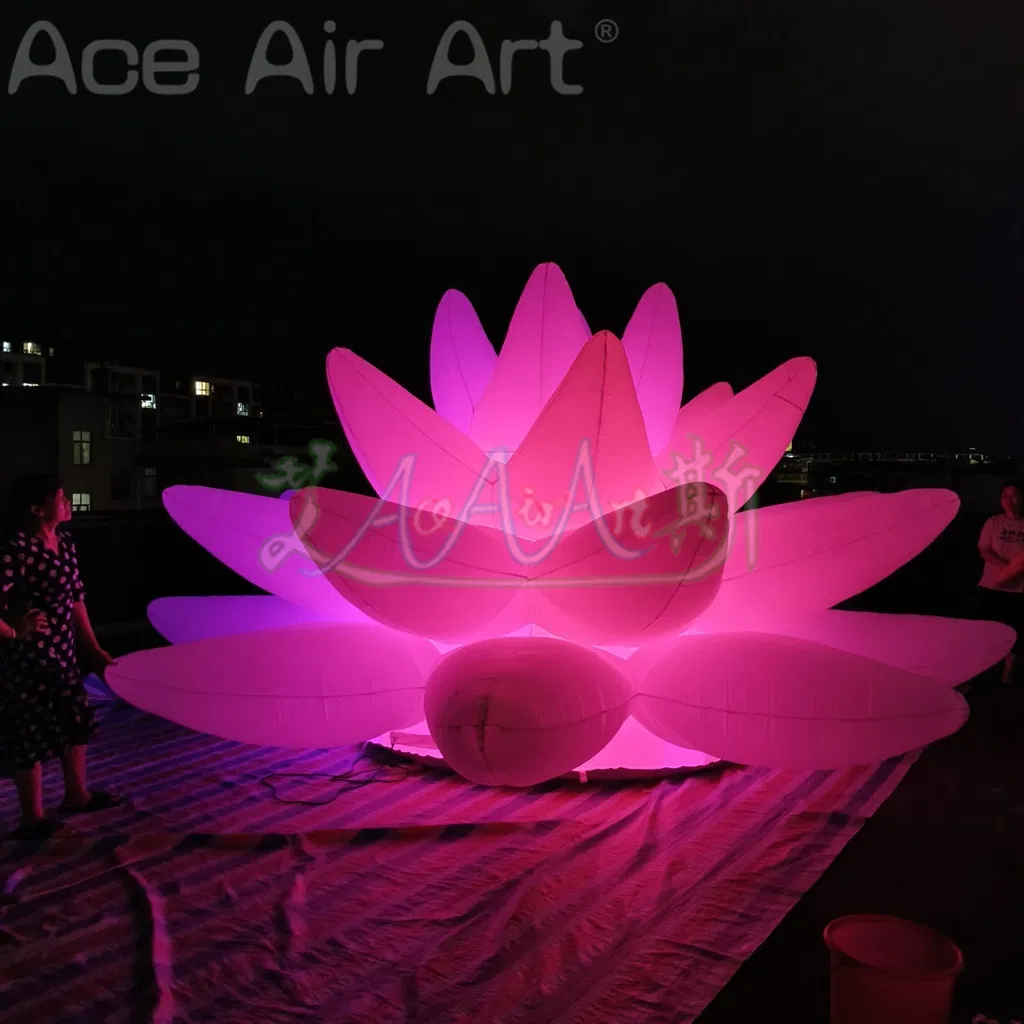 LED Lights Ground 5m Dia Inflatable Lotus Flower for Outdoor Decoration Advertising