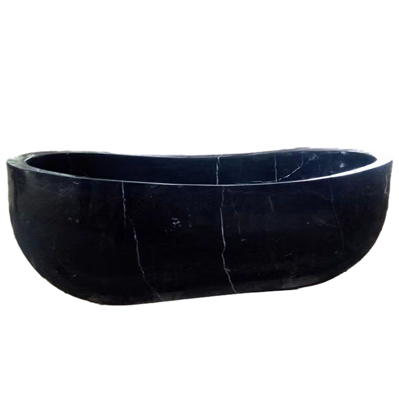 Nero Marquina Black Marble Freestanding Bathtub with White Veins