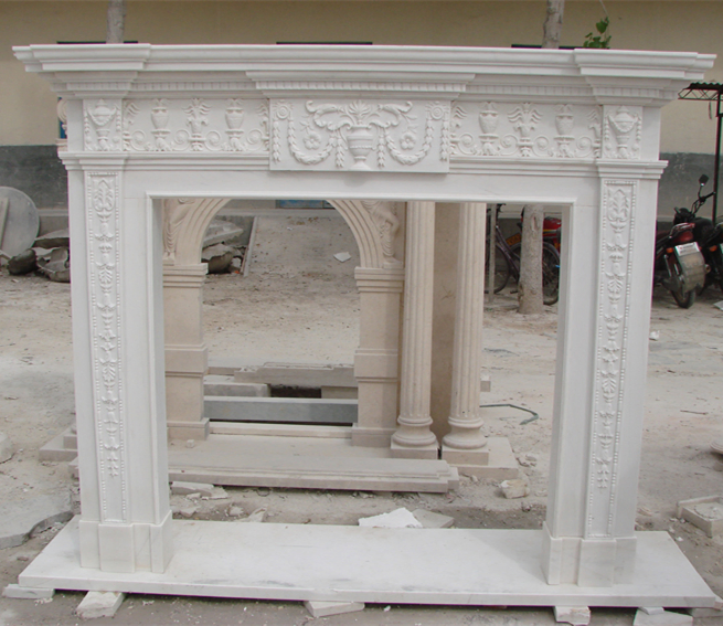 White Marble Stone Mantel Hearth Indoor Home Romm Heating Eco/Fireplace