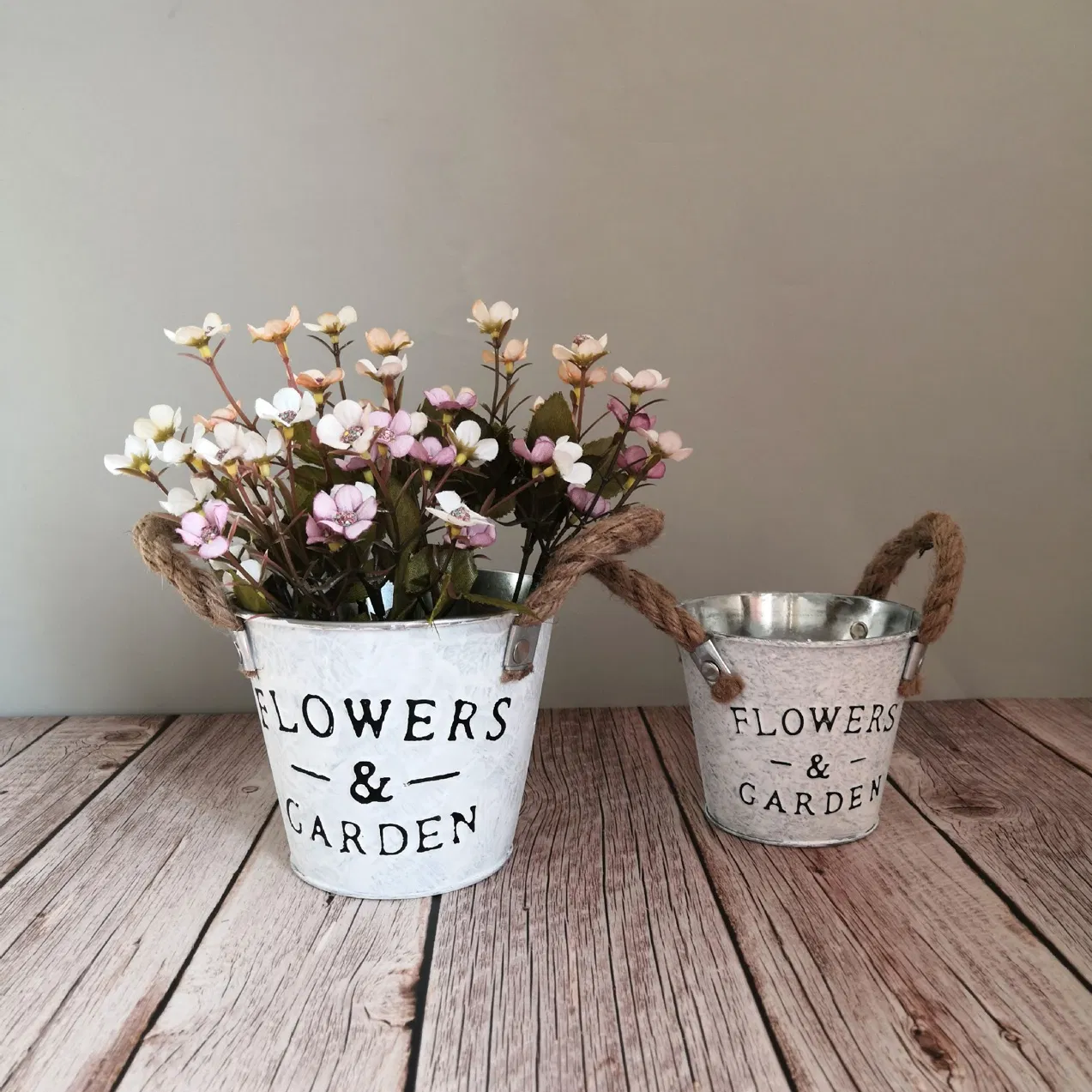 Home Decorative Garden Plants Antique Round White Color Hemp Rope Hanging S Painting Flower Pots