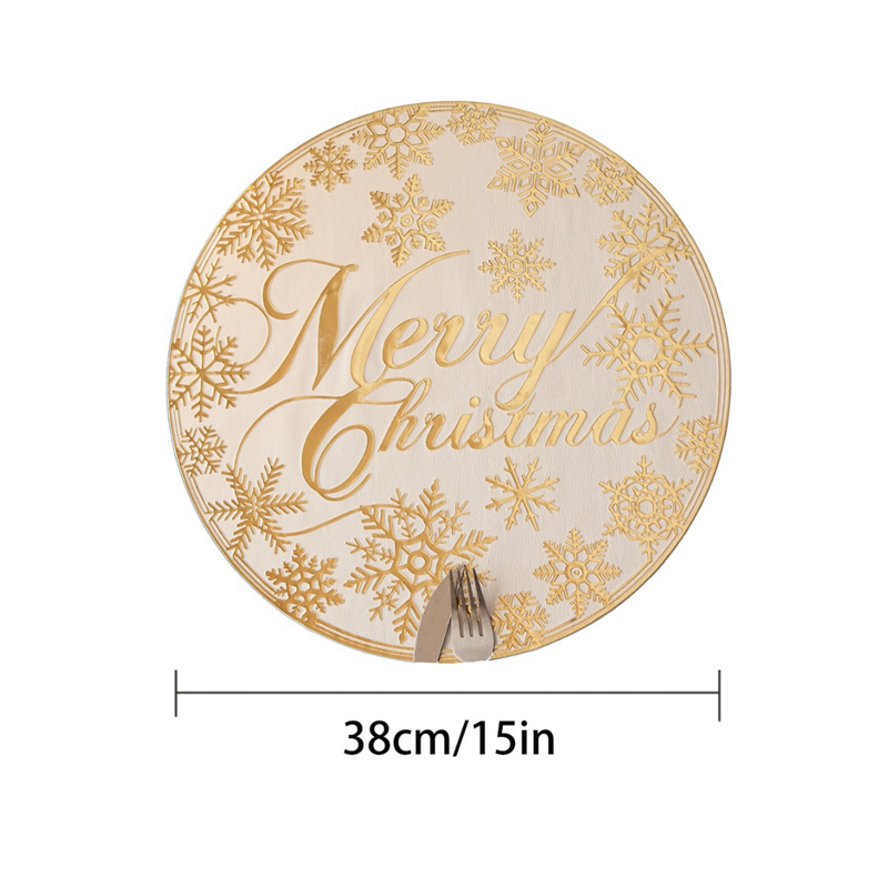 Christmas Home Placemats PVC Round Bow Waterproof Heat-Resistantsublimation Printed Table Mats