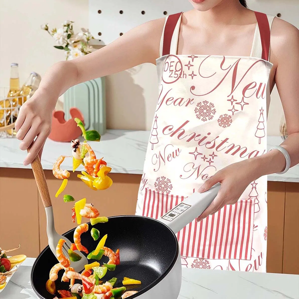 Anti-Stain and Oil-Proof Christmas Printed Thickened Waterproof Waist Skirt Apron Waist