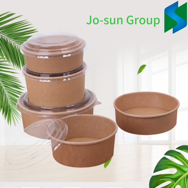 Jo-Sun Best Selling Brown Container Away Box Lid Take Way Kraft 6 8 12 Oz Waterproof Takeaway Round Paper Bowl