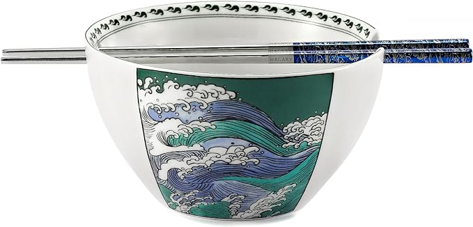 Flower Printing Korean Noodle Bowl with Chopsticks