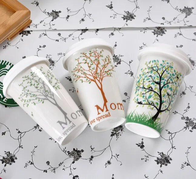 350ml Coffee Cup Ceramic Travel Mug Cup with Lid Custom Logo Coffee Mug
