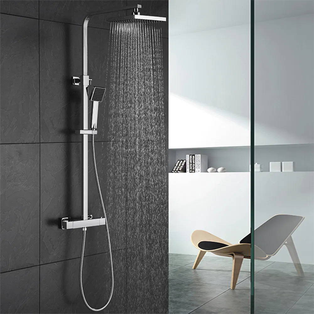 Luxurious Exposed Shower System Dual Function Bathroom Thermostatic Shower Faucet with 8.7 Inch Square Rainfall Shower Head