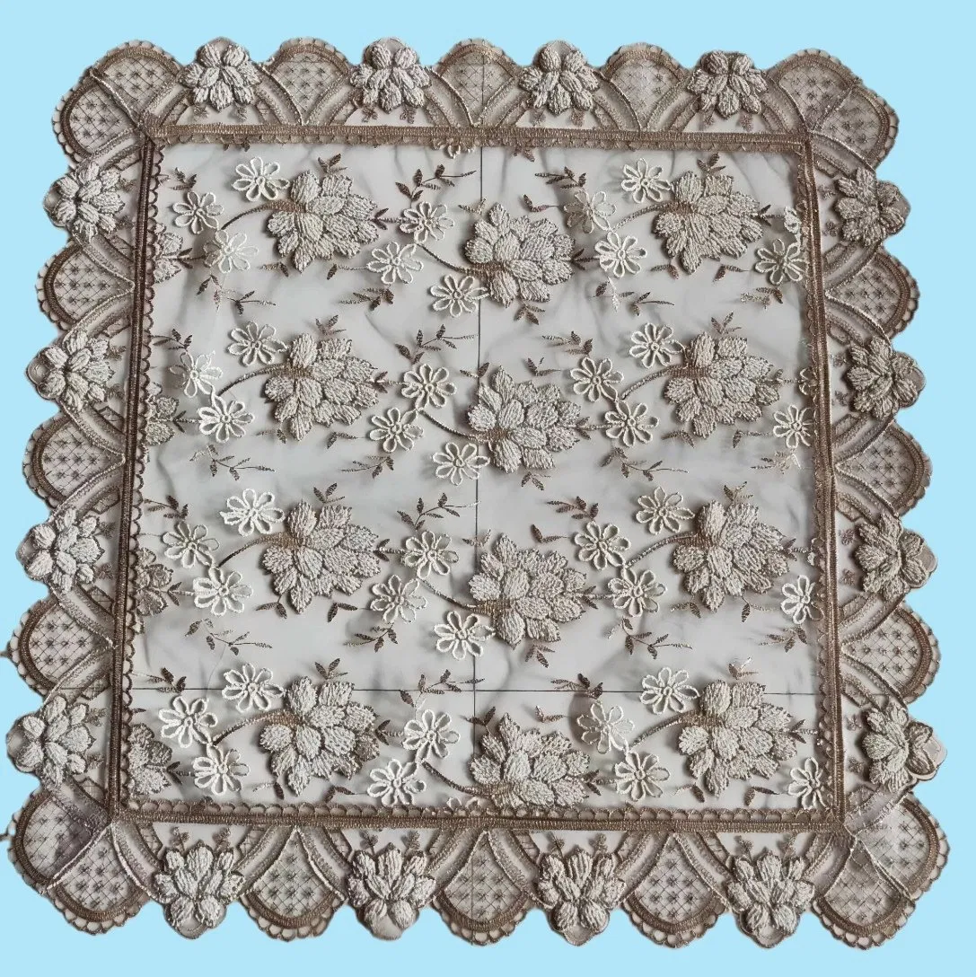 Gold Thread Embroidered Organza Fabric and Gold Lace Tablecloth
