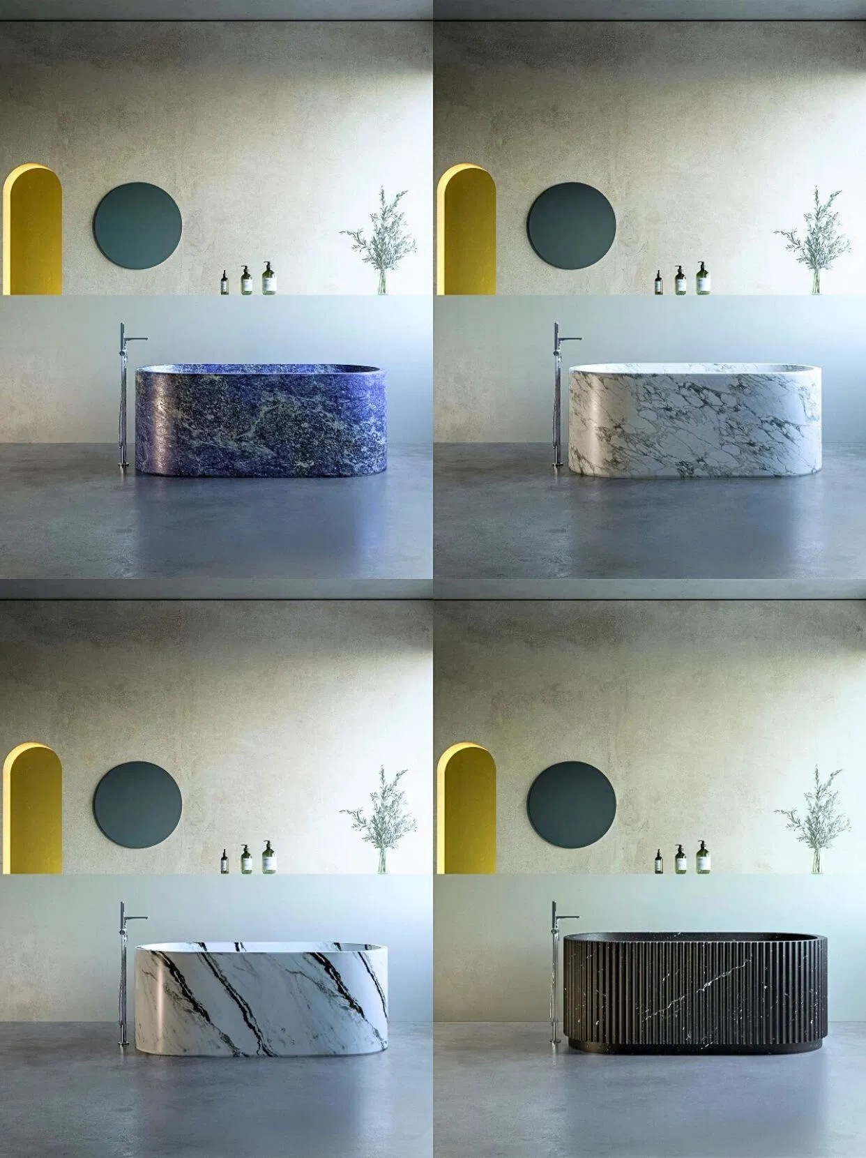 European Style Modern Large Freestanding Solid Luxury Marble Bath Tub Natural Stone Bathtub