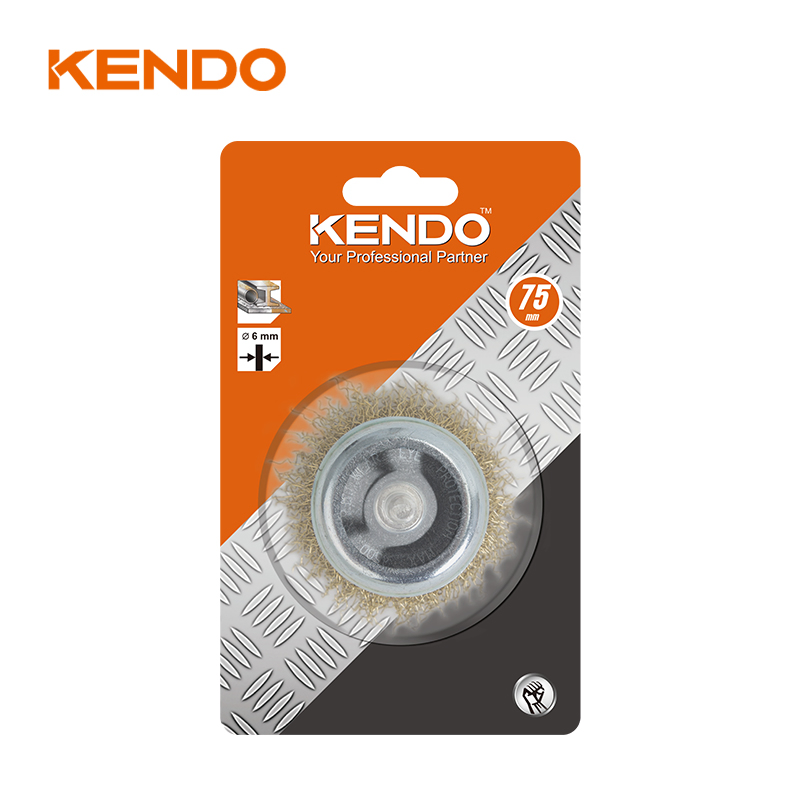Kendo Crimped and Copperized Wire Mounted Cup Brush Best for Working at Hard-to-Reach Areas, Such as Corners, Drilled Holes and All Kinds of Recesses