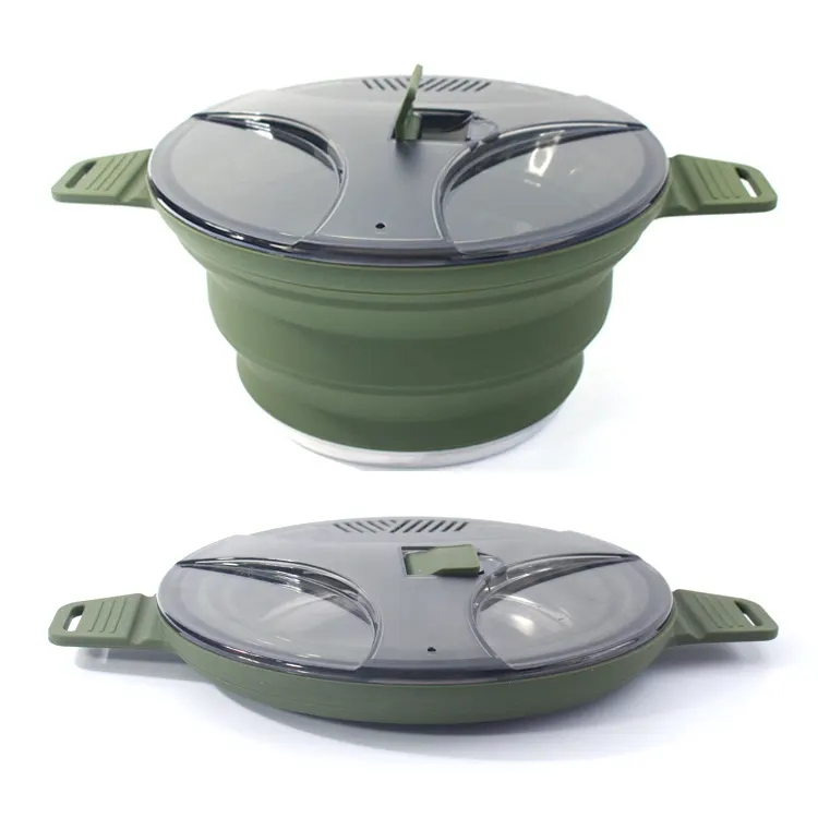 Three Piece Set Silicone Collapsible Camping Cookware Camping Pot Cookware Set for Outdoor