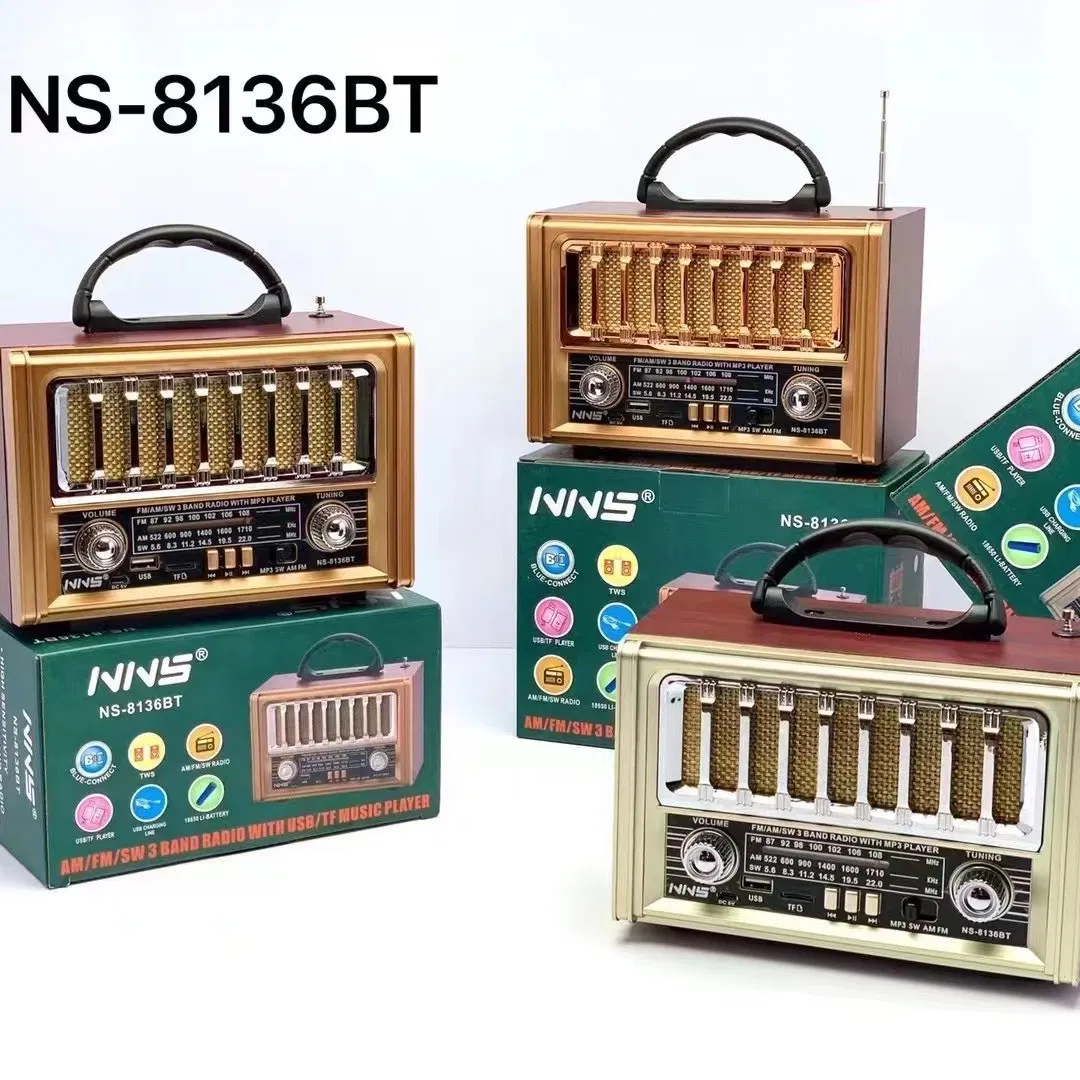 Ретро радио NS-8136BT с Bluetooth, деревянный корпус