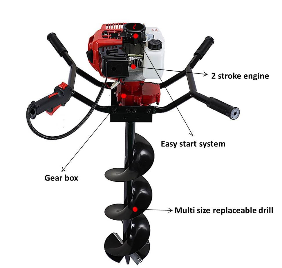 Garden 71cc 2HP 2-Stroke Engine Gasoline Ground Earth Auger Drill / Drilling Digger / Earth Augers / Post Hole Digger with Double Handle (GD720)