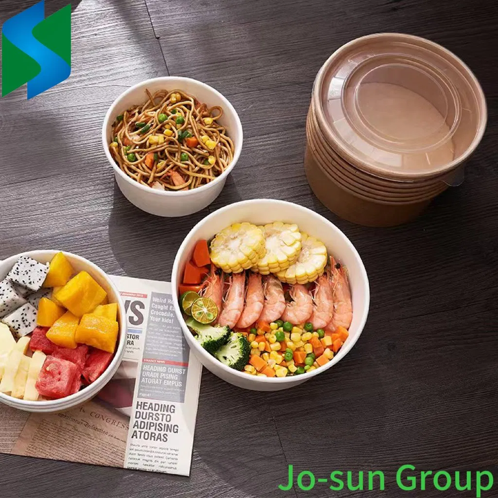 Jo-Sun Take Away Paper Container Salad Bowls 500 Ml 750 Ml Disposable Kraft Paper Round Bowl for Food Packaging