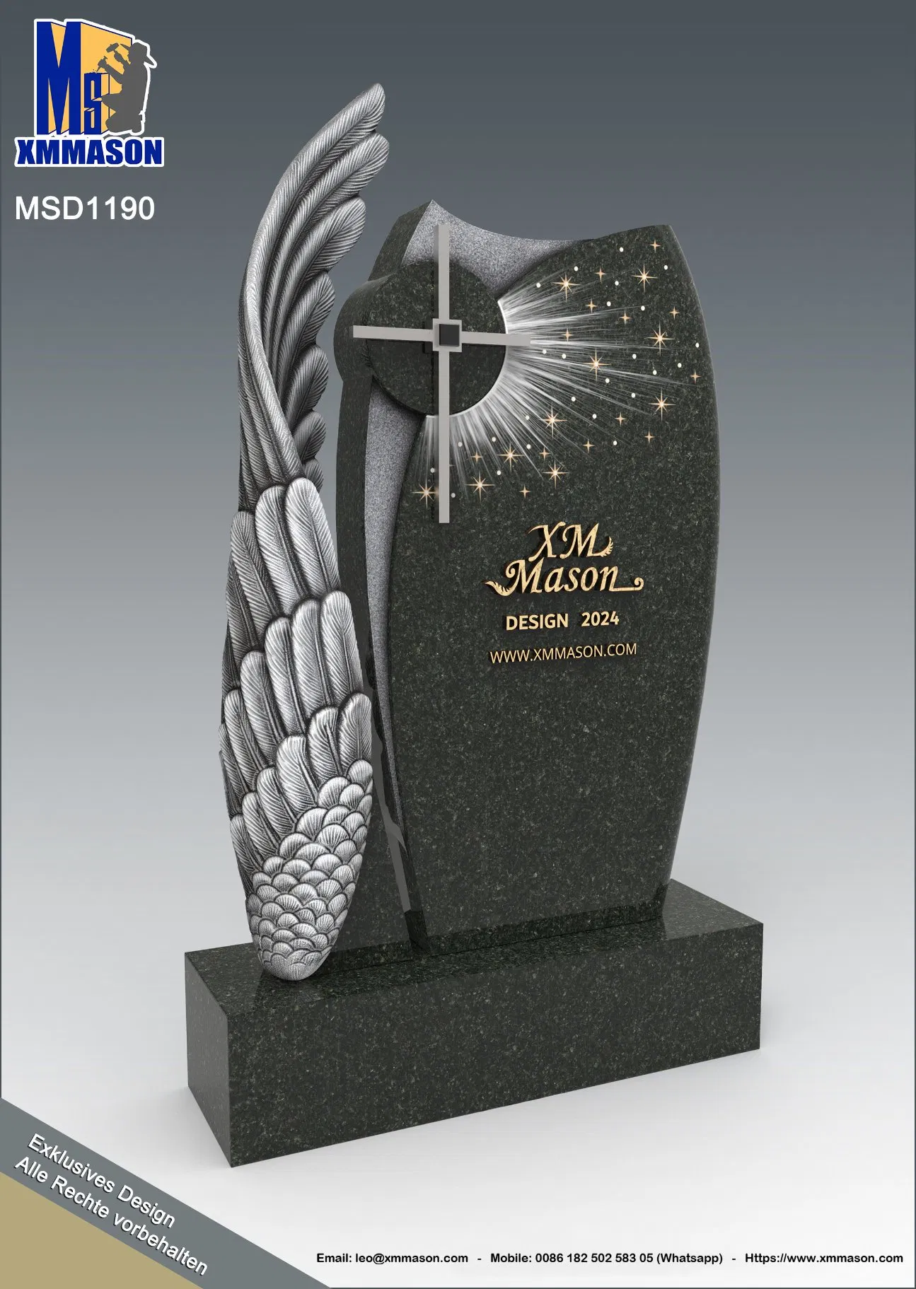 Upright Granite Cross with Wing Memorials Headstone