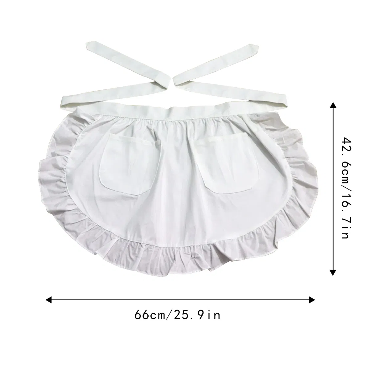 Stylish White Cotton Maid Apron with Bow Lace for Coffee Shops