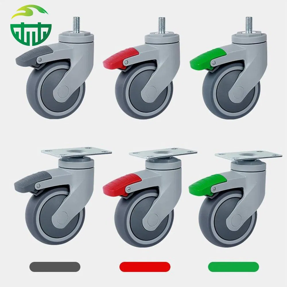 Thermoplastic Rubber Casters Wheel with Swivel Plates for Medical Trolleys