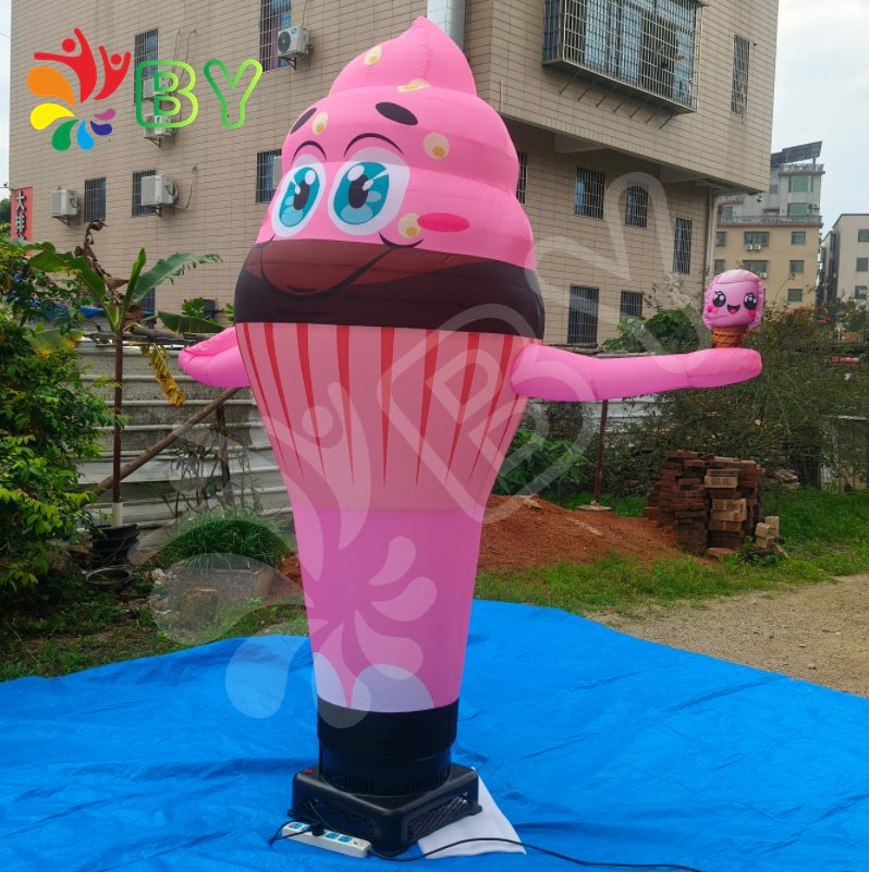 Inflatable Ice Cream Model with Lighting Bubles for Advertisement Inflatable Ice Cream Cone Balloon with Free Air Blower