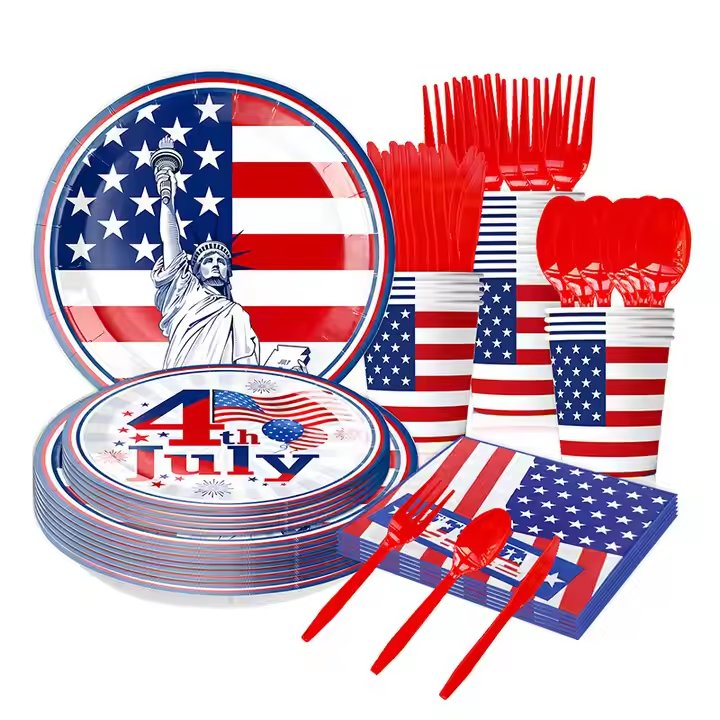 Paper Tray Patriotic Disposable Tableware for Bbqs & Holiday Parties Stars & Stripes Party Supplies