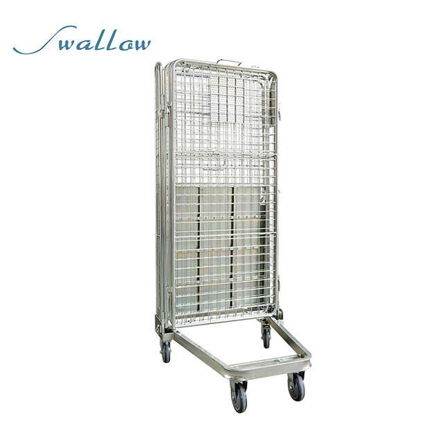 Galvanized Transport Collapsible Wire Mesh Laundry Cage Trolley