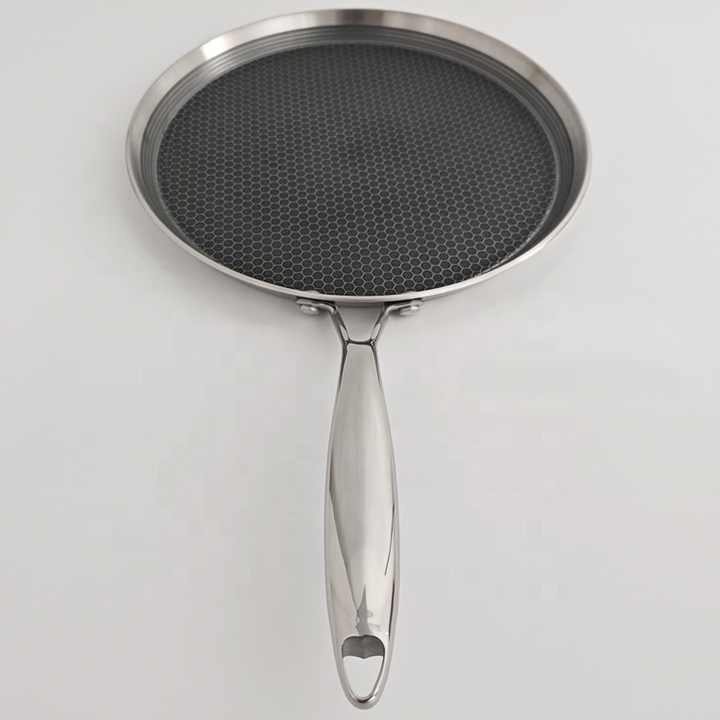 Wholesale 304+Aluminum+430 Inside&Outside Etching with Nonstick Tri-Ply Ss Crepe Pan
