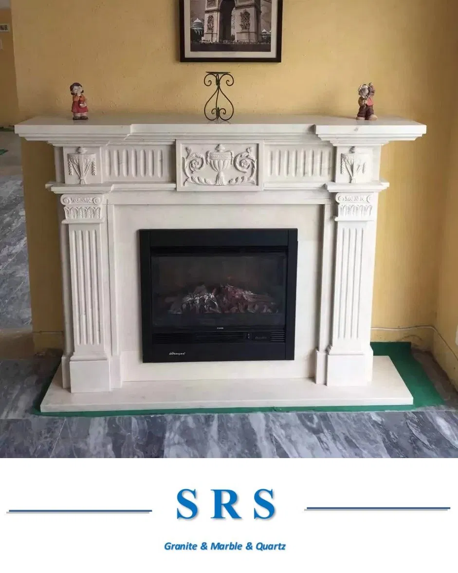 Stone Carving Marble Fireplace with Flowers in White /Grey/Black