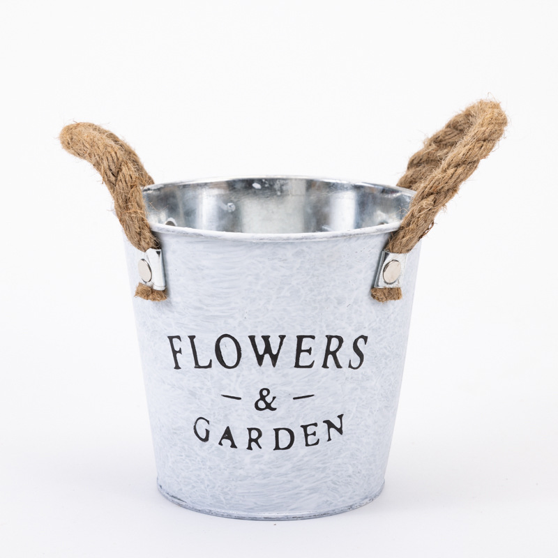 Good Quality Antique Round White Color Hemp Rope Hanging Home Garden Decoration Iron Flowerpot